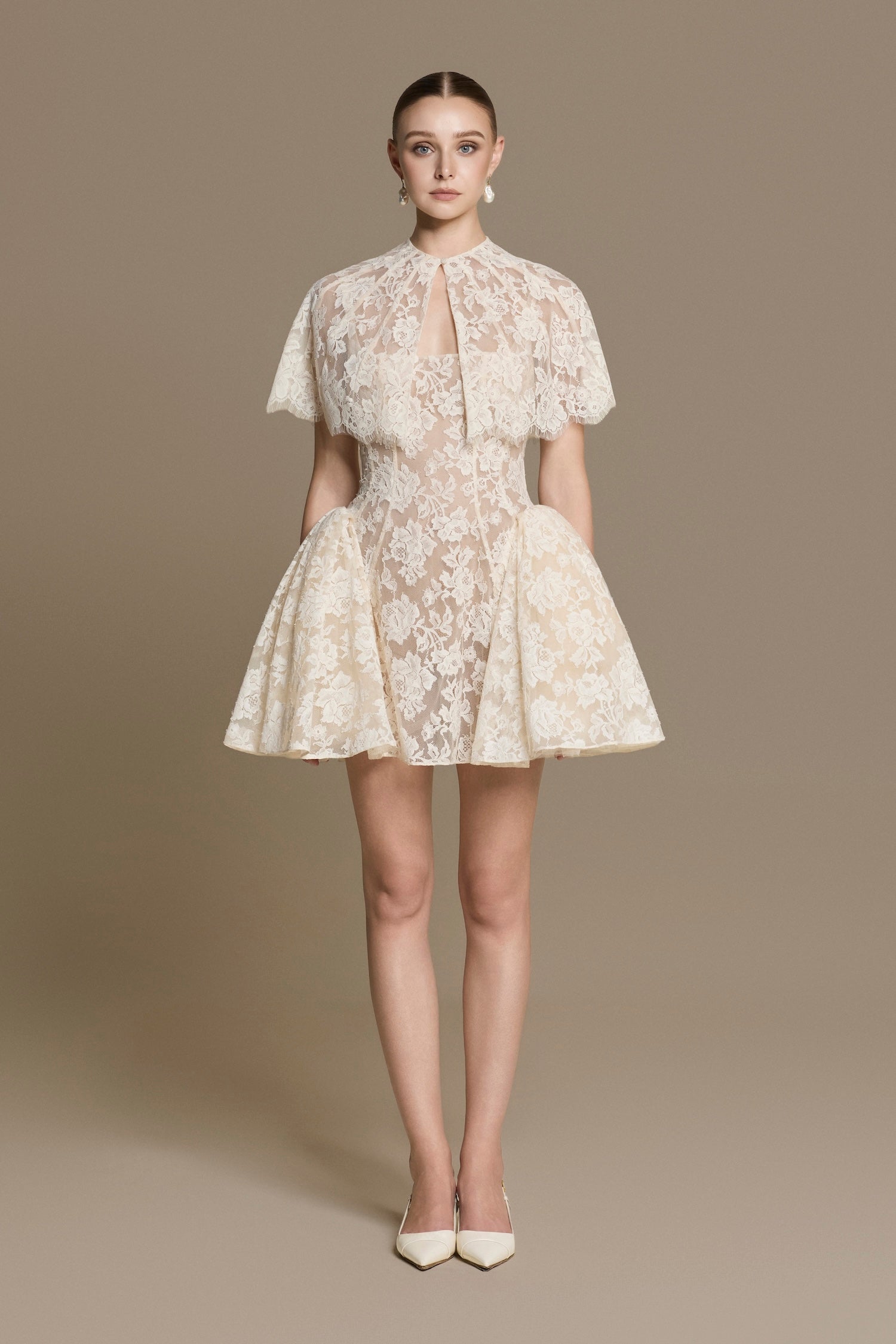 Rosalie Floral Lace Mini Cape — HUONG M
