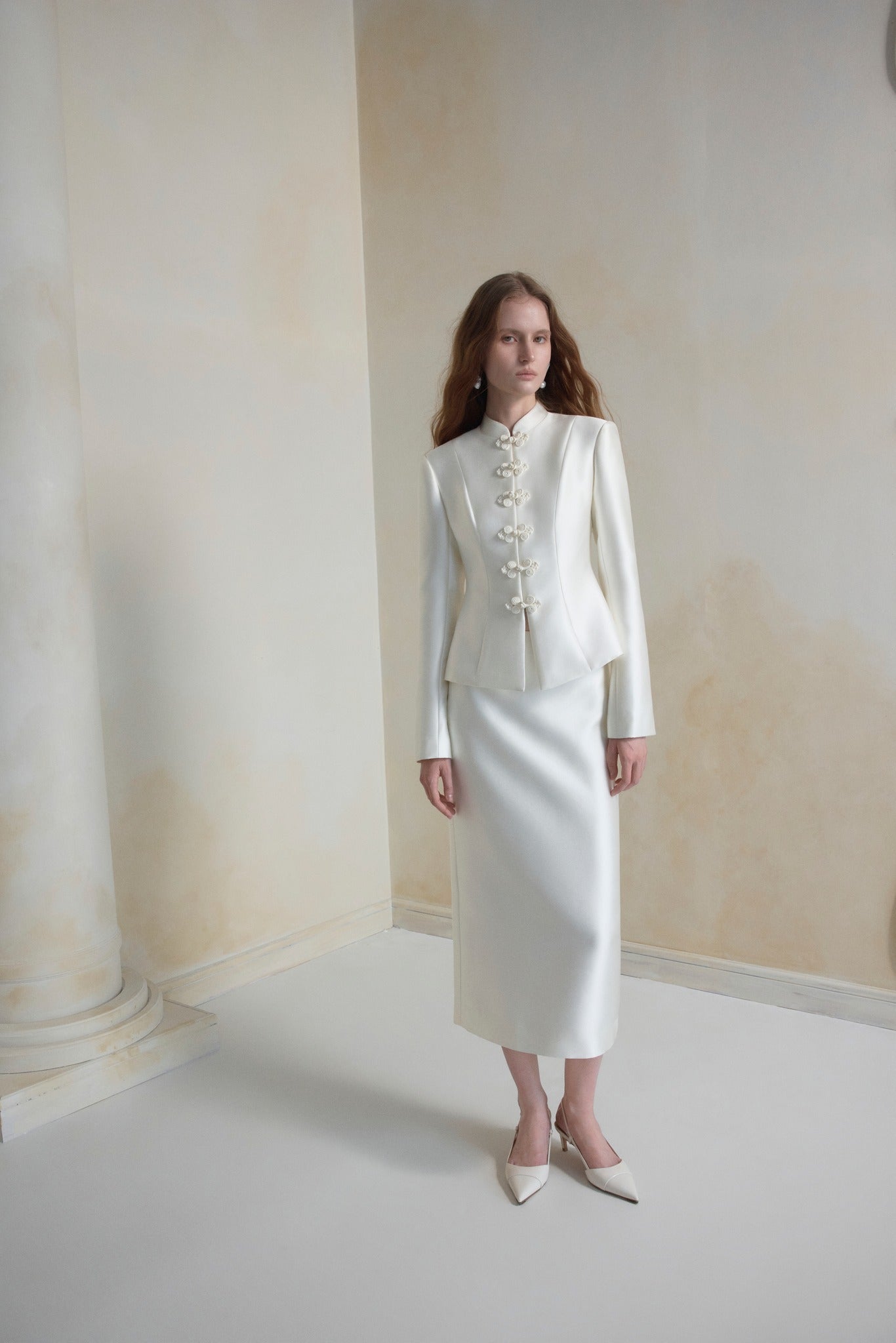Blanc Taffeta Midi-skirt