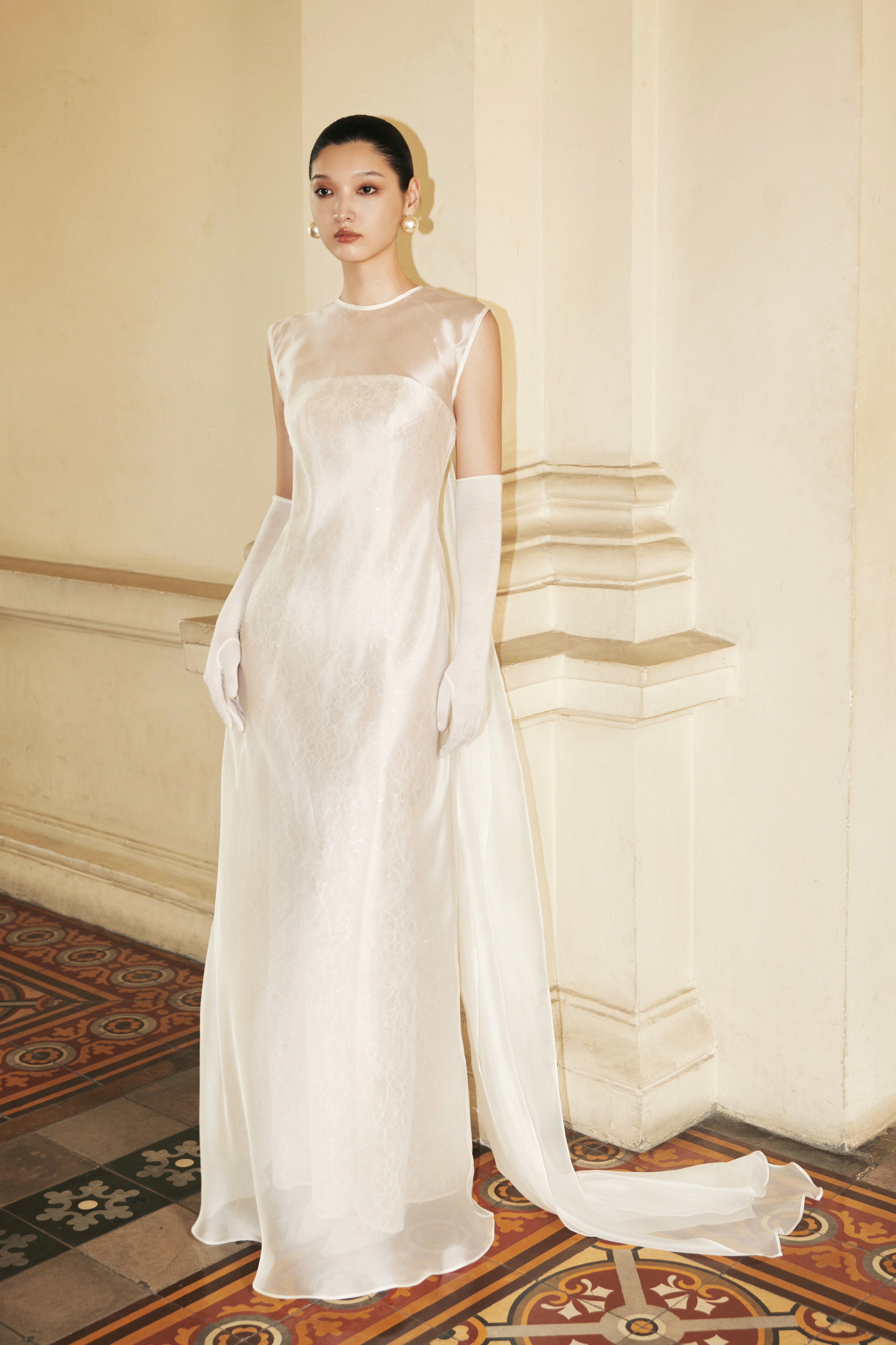HUONG アイボリーシフォンロングドレス Merrily Dress