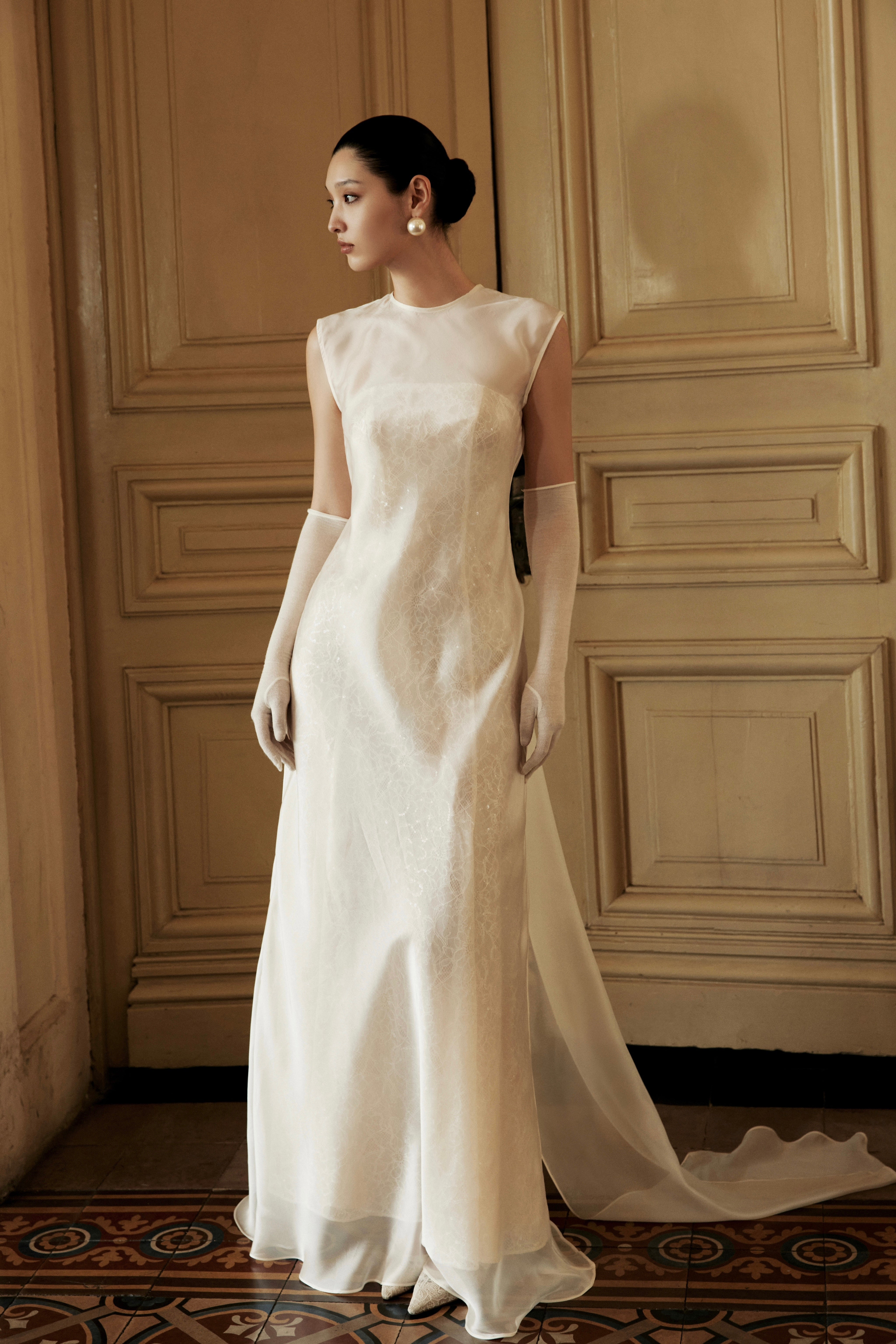 HUONG アイボリーシフォンロングドレス Merrily Dress