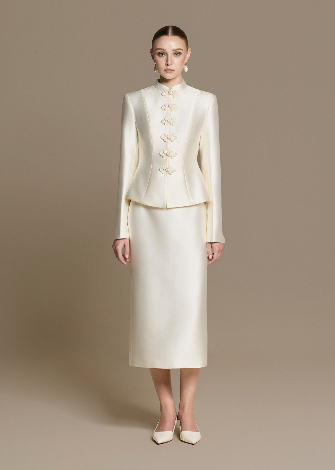 Blanc Taffeta Midi-skirt
