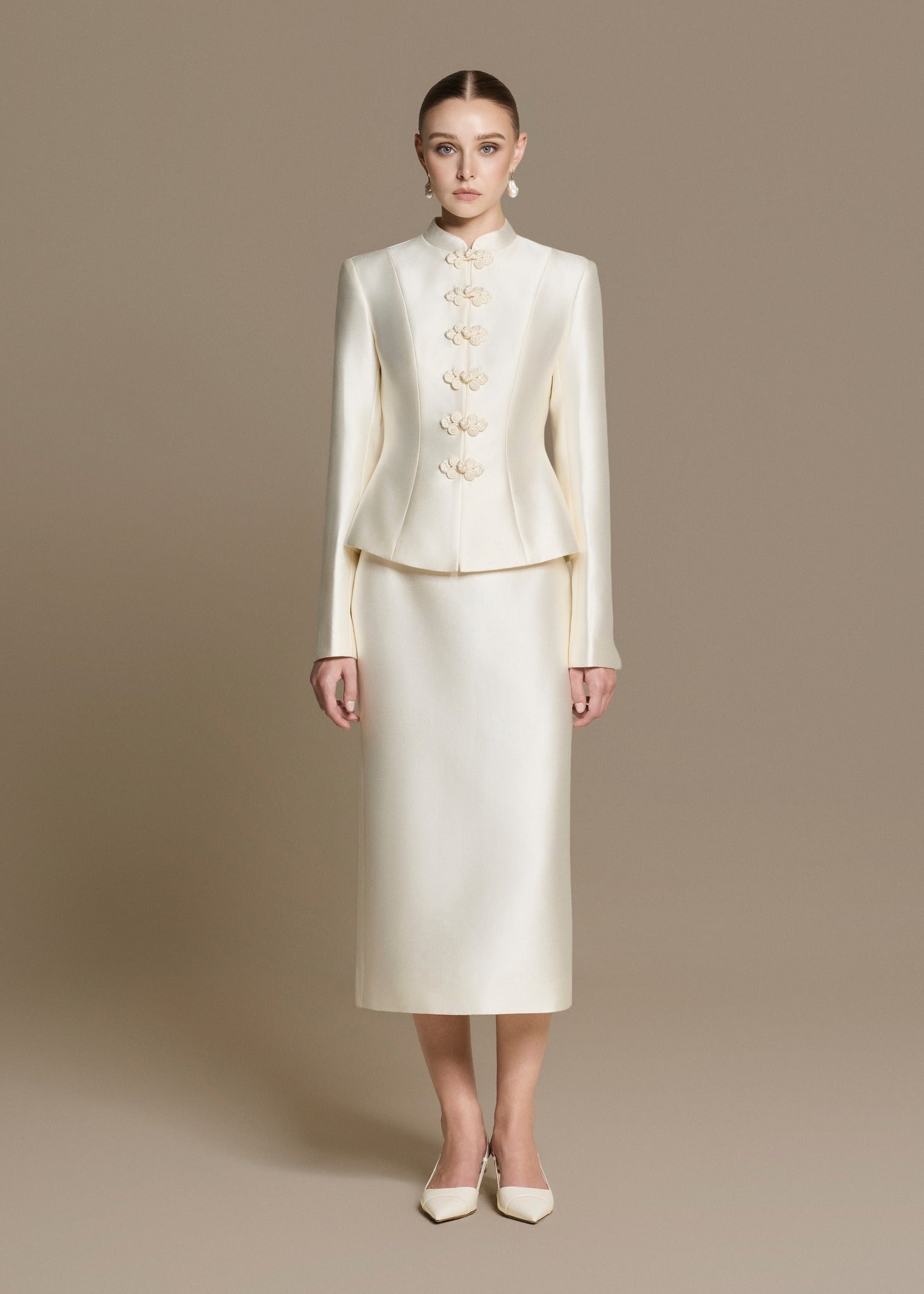 Blanc Taffeta Midi-skirt
